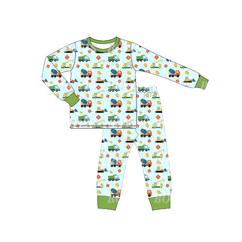 (Pre-order)BLP0472 Construction Print Boys Fall Pajamas Clothes Set