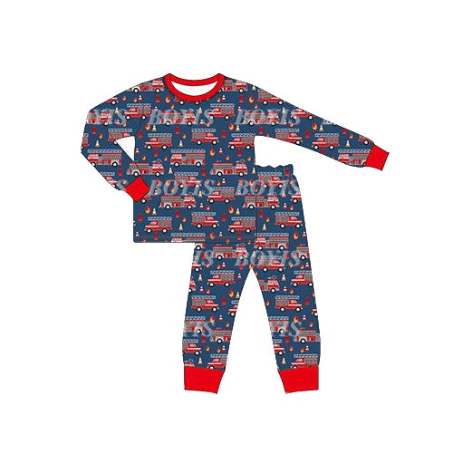 (Pre-order)BSPO0474 Fire Engine Print Boys Fall Pajamas Clothes Set