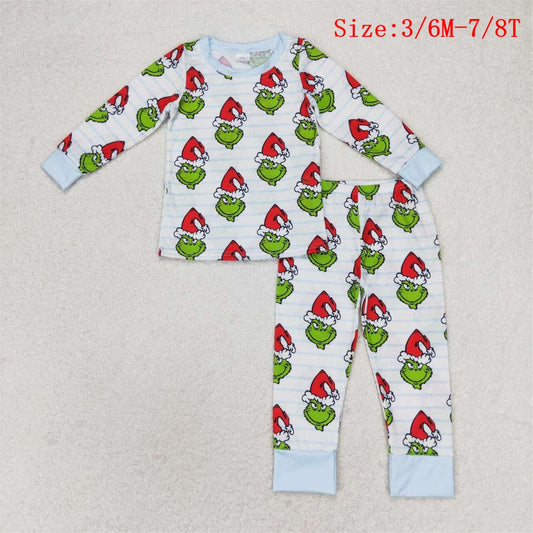 BLP0475 Green Frog Print Boys Christmas Pajamas Bamboo Clothes Set