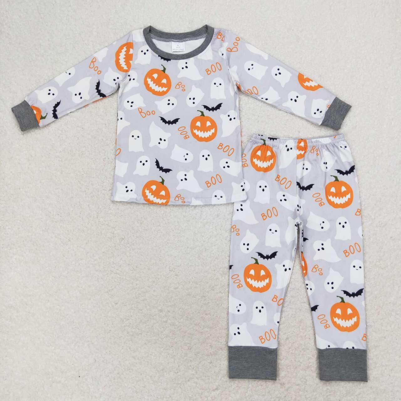 BLP0476 Pumpkin Ghost BOO Print Boys Halloween Pajamas Clothes Set