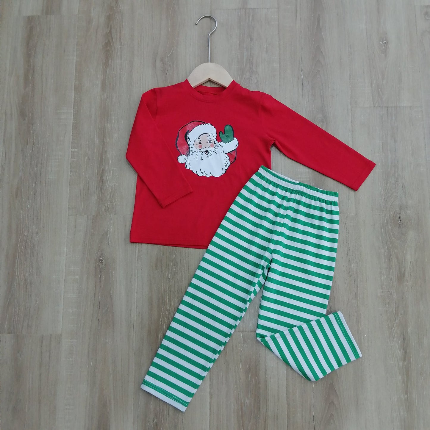 (Pre-order)BLP0477 Santa Red Top Green Stripes Pants Boys Christmas Clothes Set