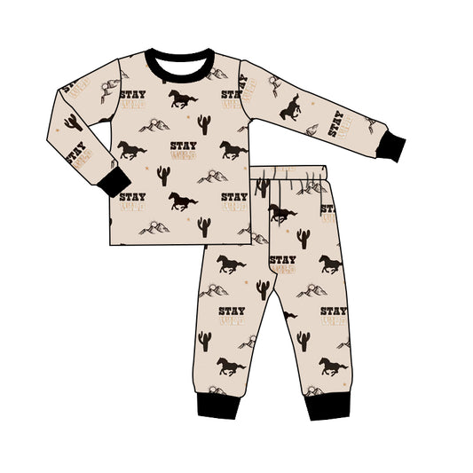 (Pre-order)BLP0479 Stay Wild Horse Print Boys Fall Western Pajamas Clothes Set