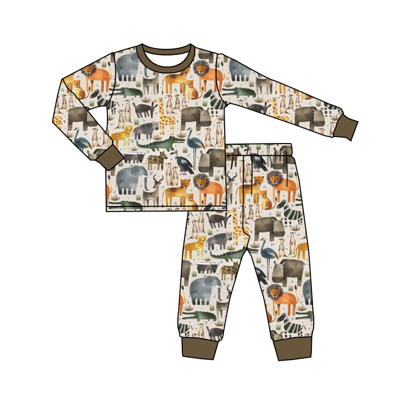 (Pre-order)BLP0487 Animals Print Boys Fall Pajamas Clothes Set