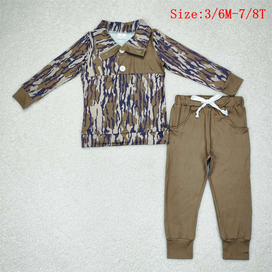 BLP0492 Camo Pullover Top Pockets Pants Boys Fall Clothes Set