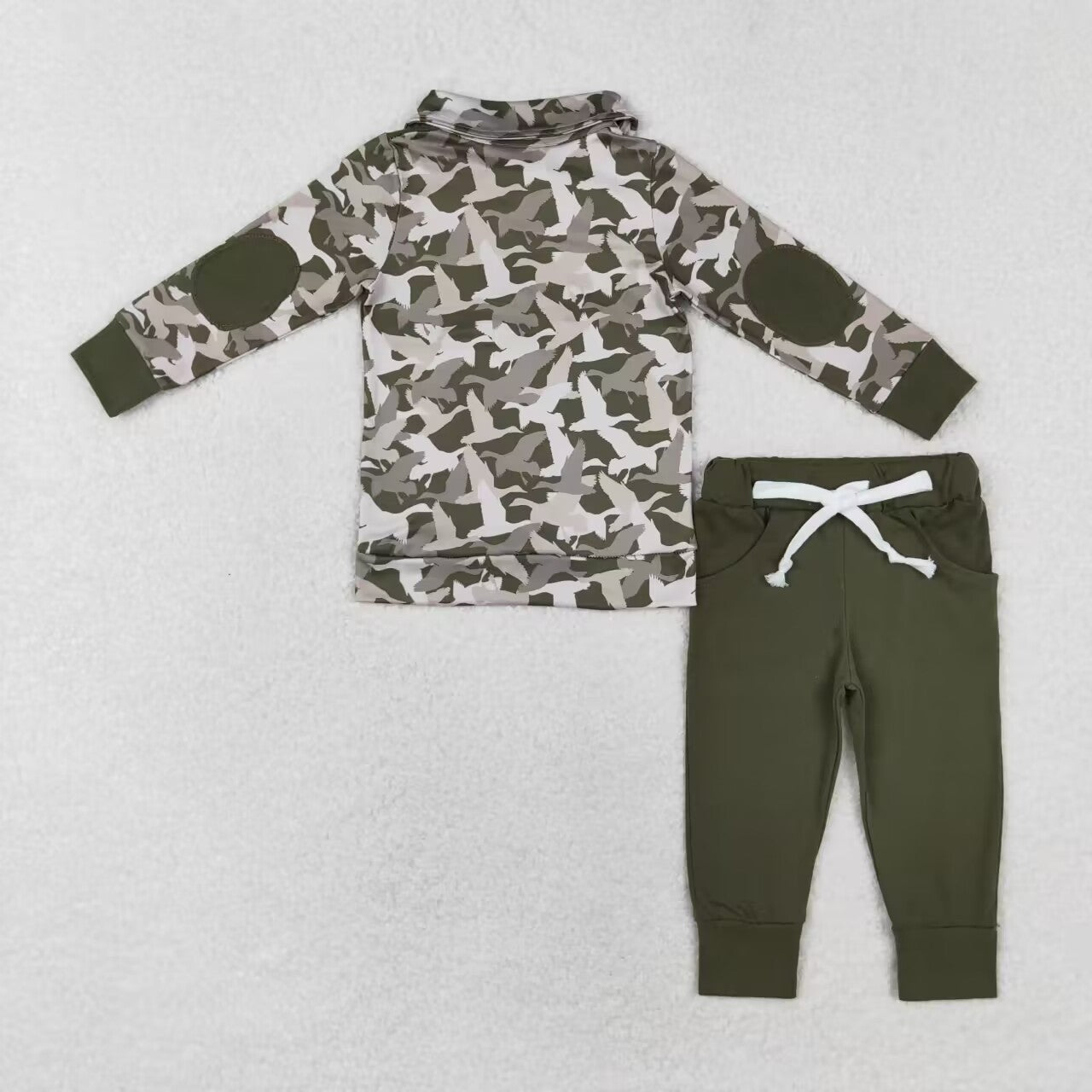 BLP0493 Duck Camo Pullover Top Pockets Pants Boys Fall Clothes Set