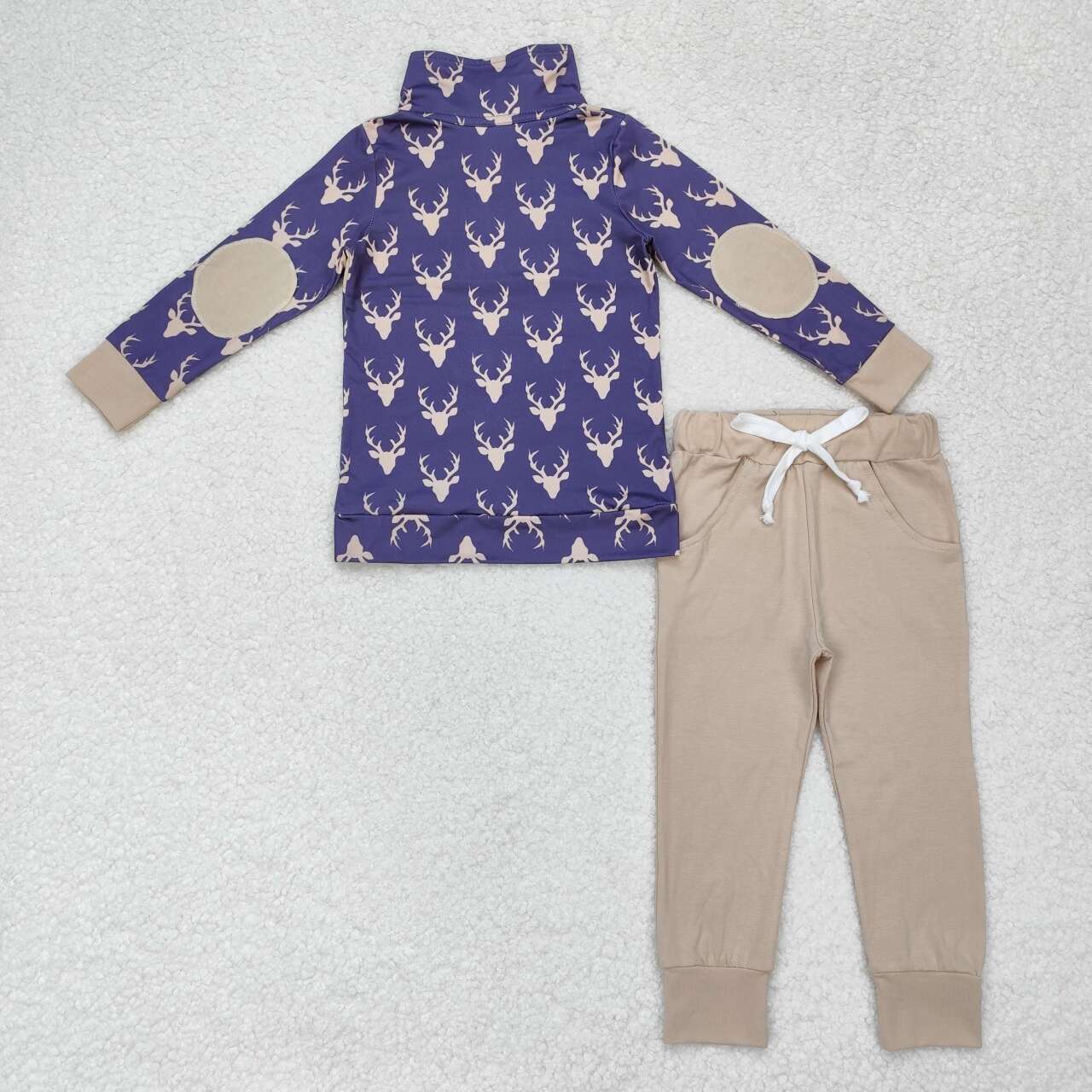 BLP0494 Deer Pullover Top Pockets Pants Boys Fall Clothes Set