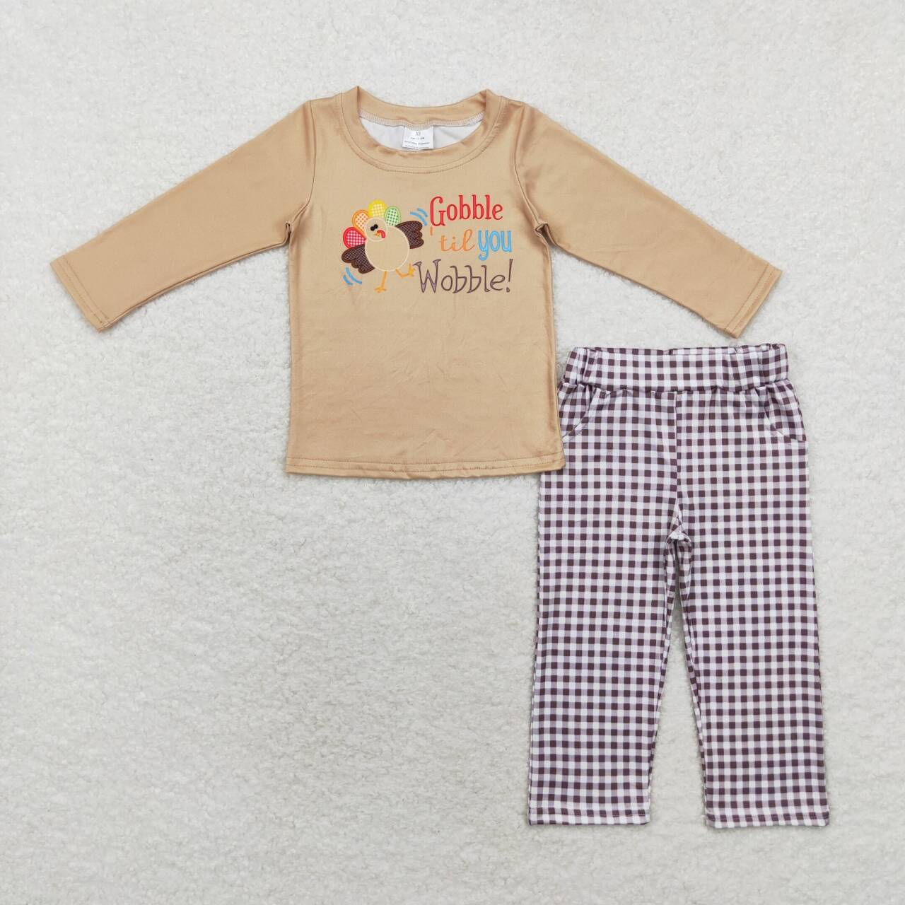 BLP0503 Turkey Top Plaid Pants Boys Thanksgiving Clothes Set