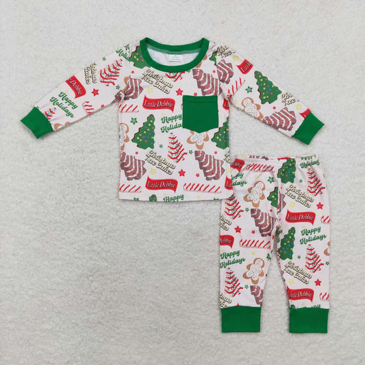 BLP0506 Christmas Debbie Cake Print Boys Christmas Pajamas Clothes Set