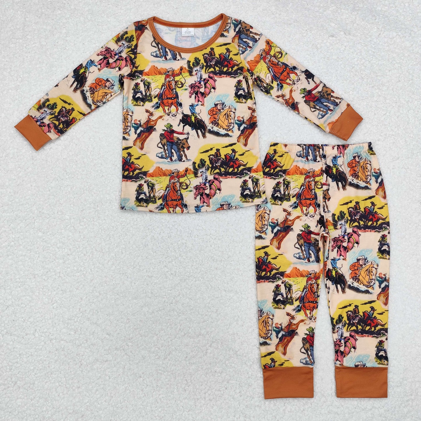 BLP0511 Cowboy Rodeo Print Boys Fall Western Bamboo Pajamas Clothes Set