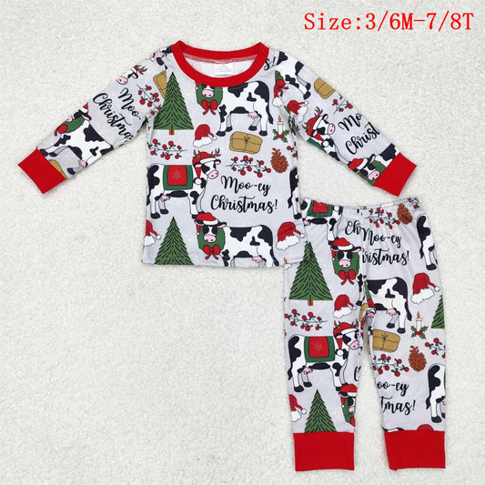 BLP0513 Moo~Cow Print Boys Christmas Pajamas Clothes Set