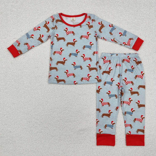 BLP0515 Dog Print Boys Christmas Bamboo Pajamas Clothes Set