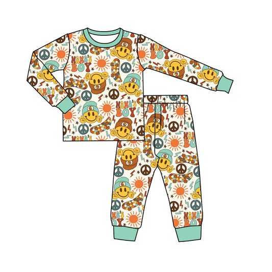 (Pre-order)BLP0516 MAMA'S BOY Smiling Face Print Boys Fall Pajamas Clothes Set