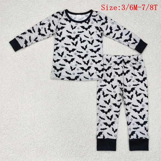 BLP0520 Gray Bat Print Boys Halloween Pajamas Clothes Set