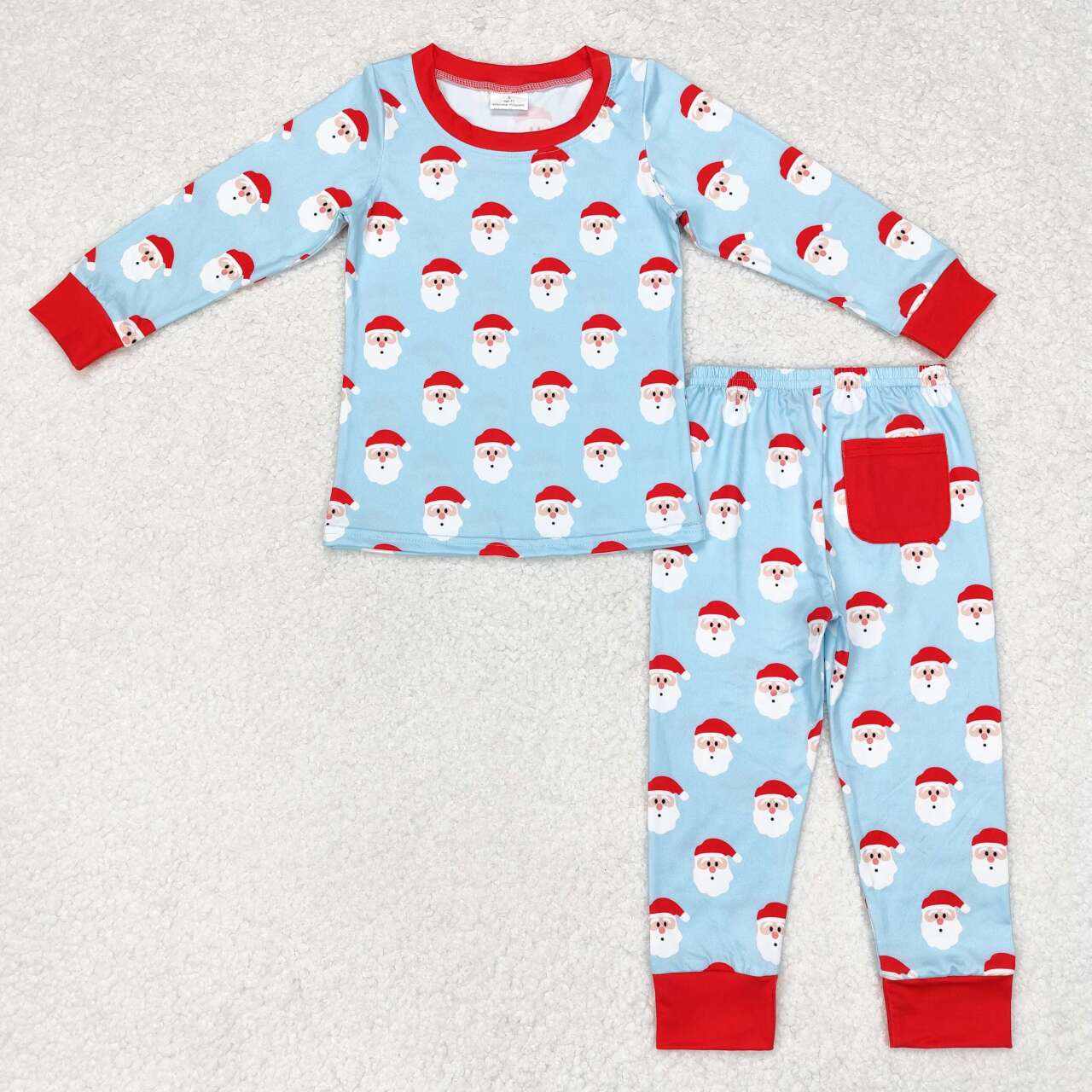 BLP0523 Blue Santa Print Boys Christmas Pocket Pajamas Clothes Set