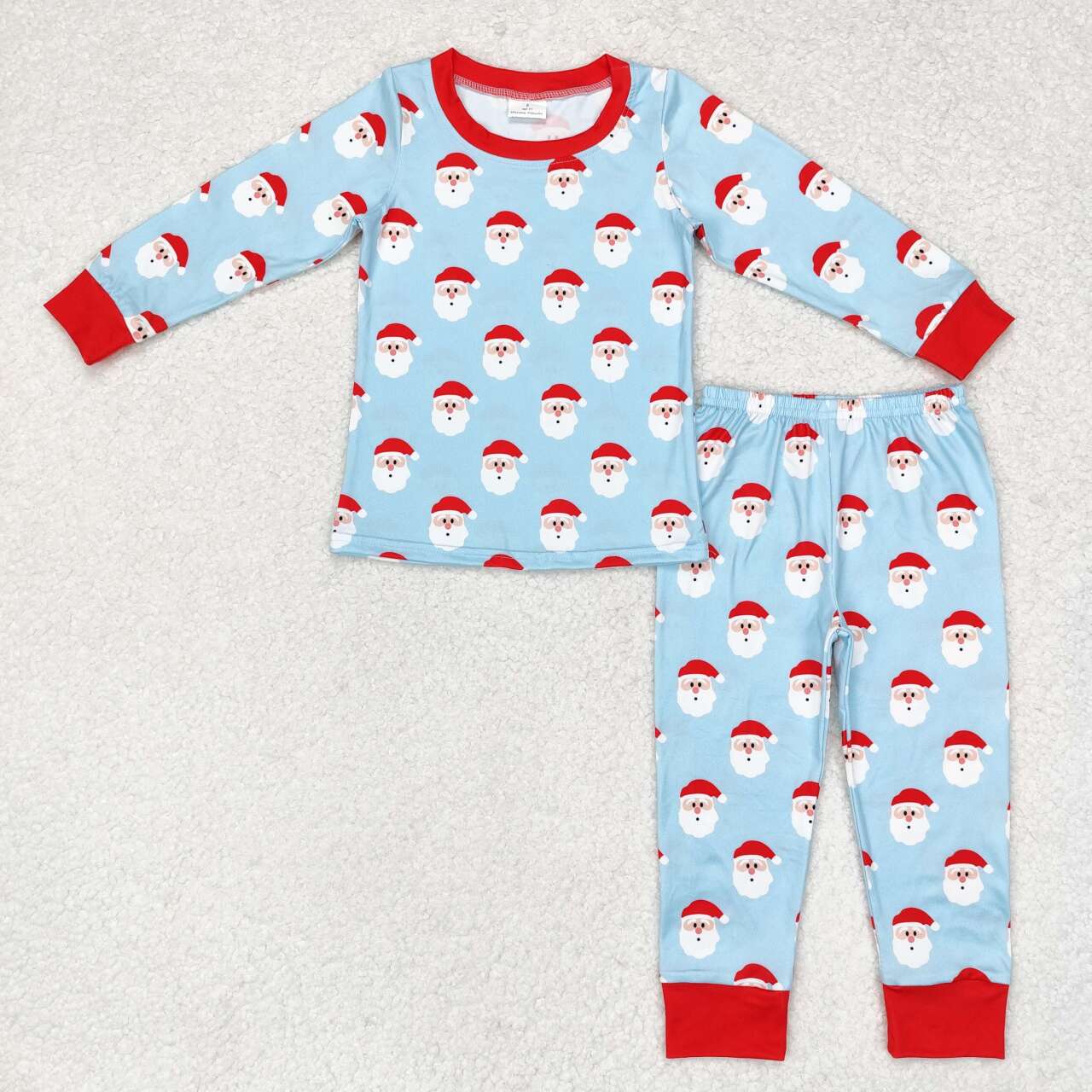 BLP0523 Blue Santa Print Boys Christmas Pocket Pajamas Clothes Set