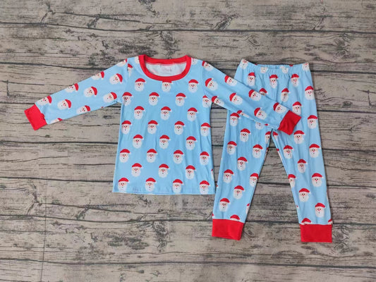 (Pre-order)BLP0523 Blue Santa Print Boys Christmas Pajamas Clothes Set