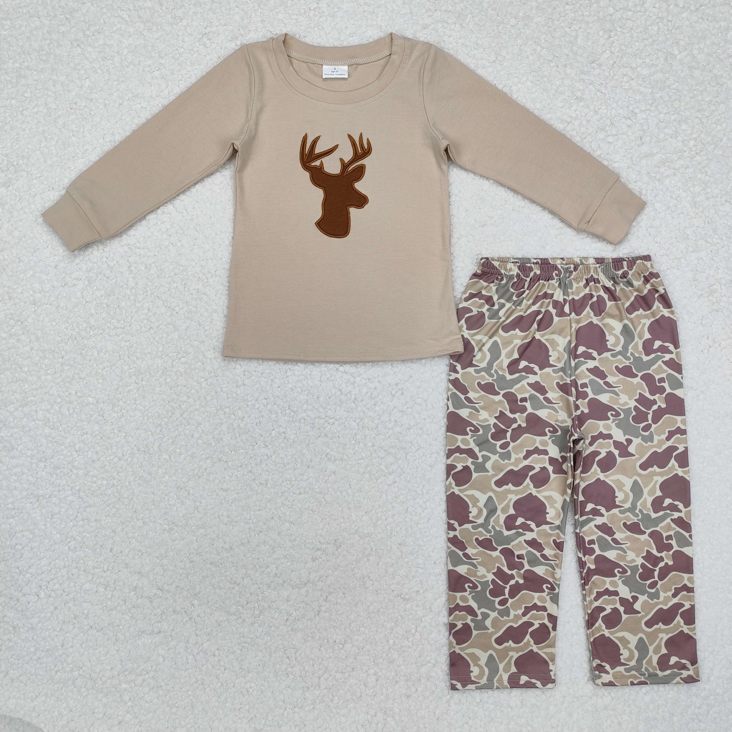 BLP0530 Deer Embroidery Top Camo Pants Boys Hunting Clothes Set