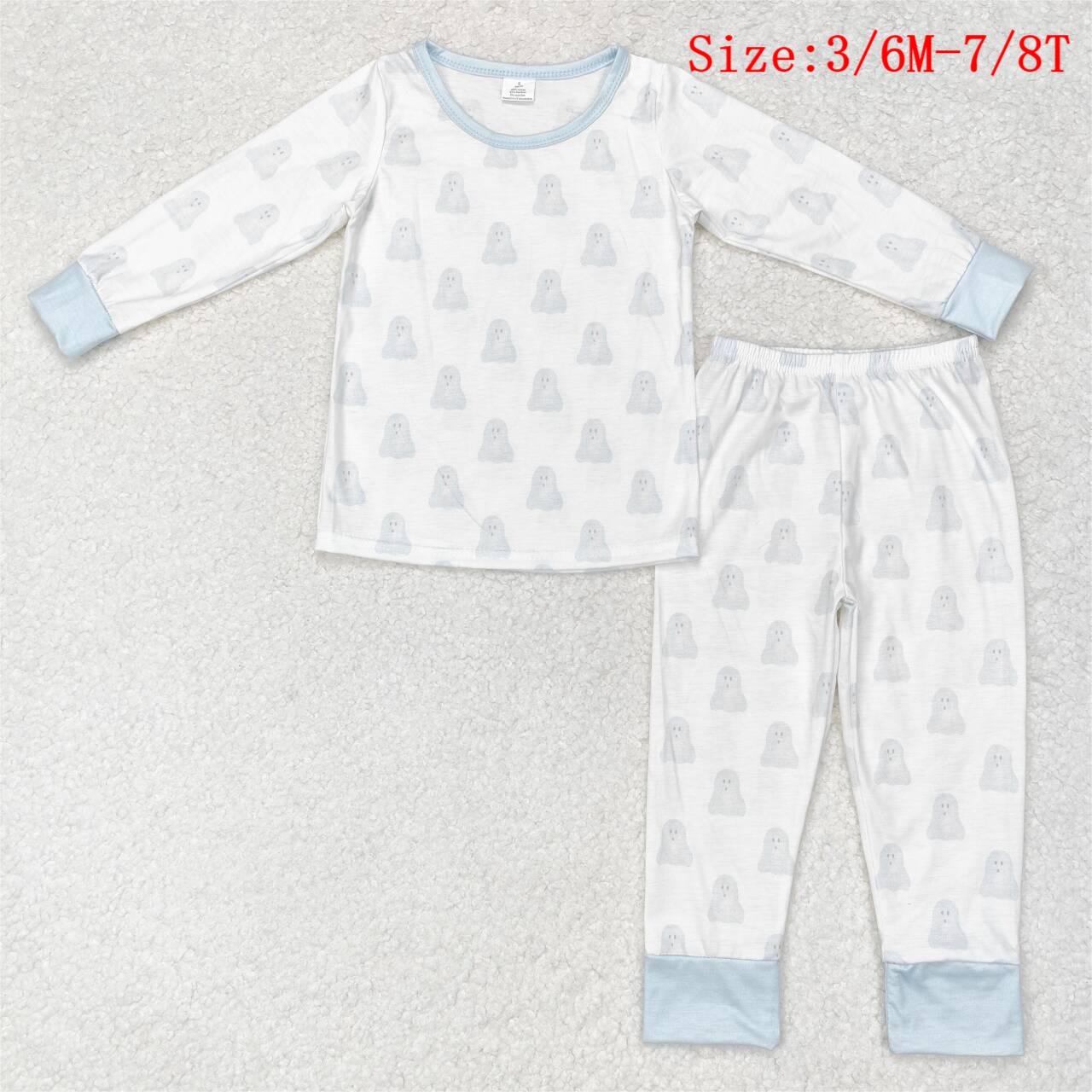 BLP0540 Blue Ghost Print Boys Halloween Bamboo Pajamas Clothes Set