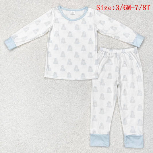 BLP0540 Blue Ghost Print Boys Halloween Bamboo Pajamas Clothes Set