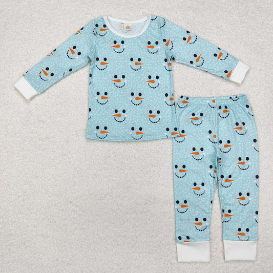 BLP0543 Blue Snowman Print Boys Bamboo Pajamas Clothes Set