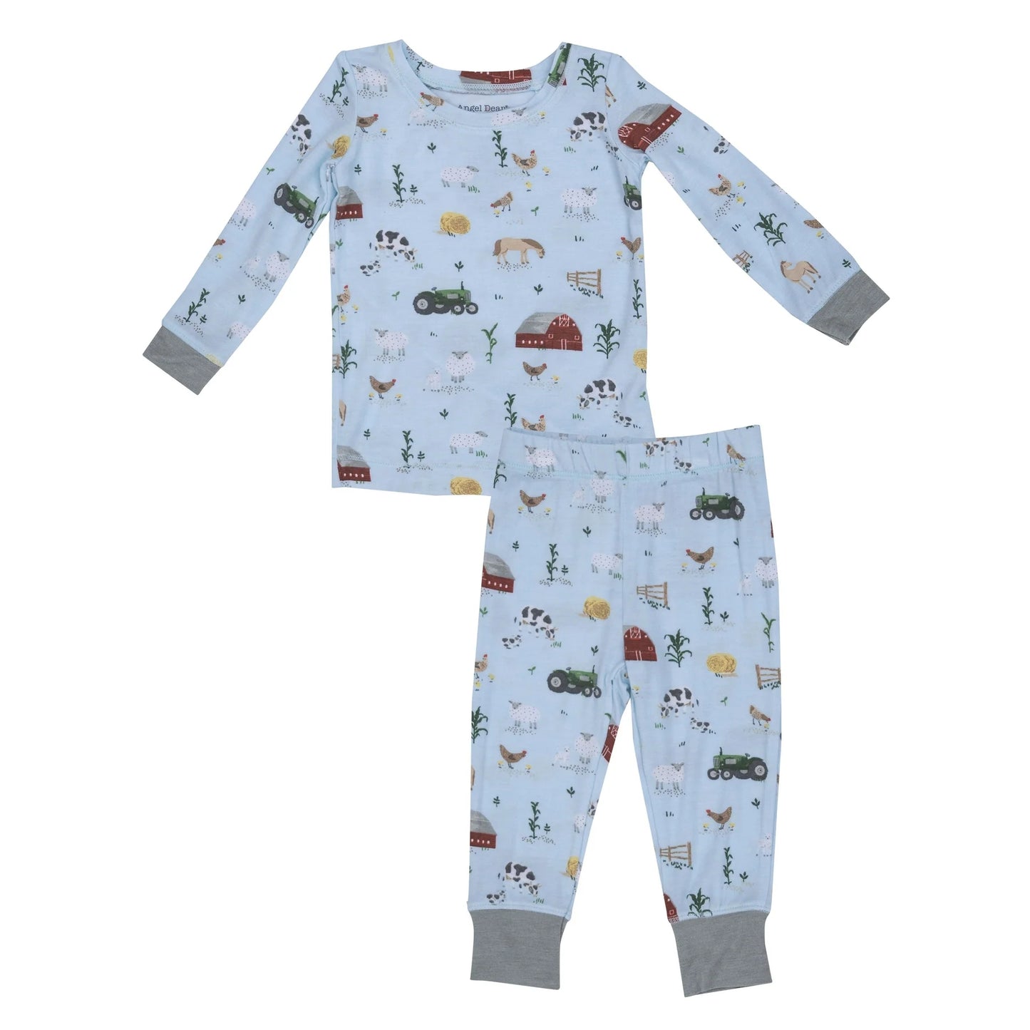 (Custom Design Preorder MOQ 5) Grey Farm Print Boys Fall Pajamas Clothes Set