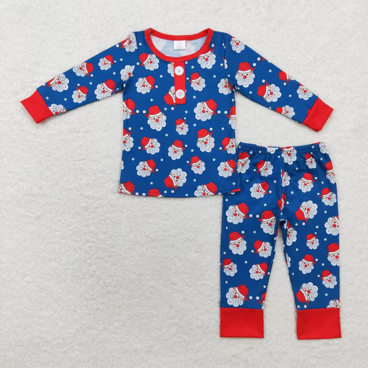 BLP0551 Santa Blue Print Boys Christmas Bamboo Pajamas Clothes Set