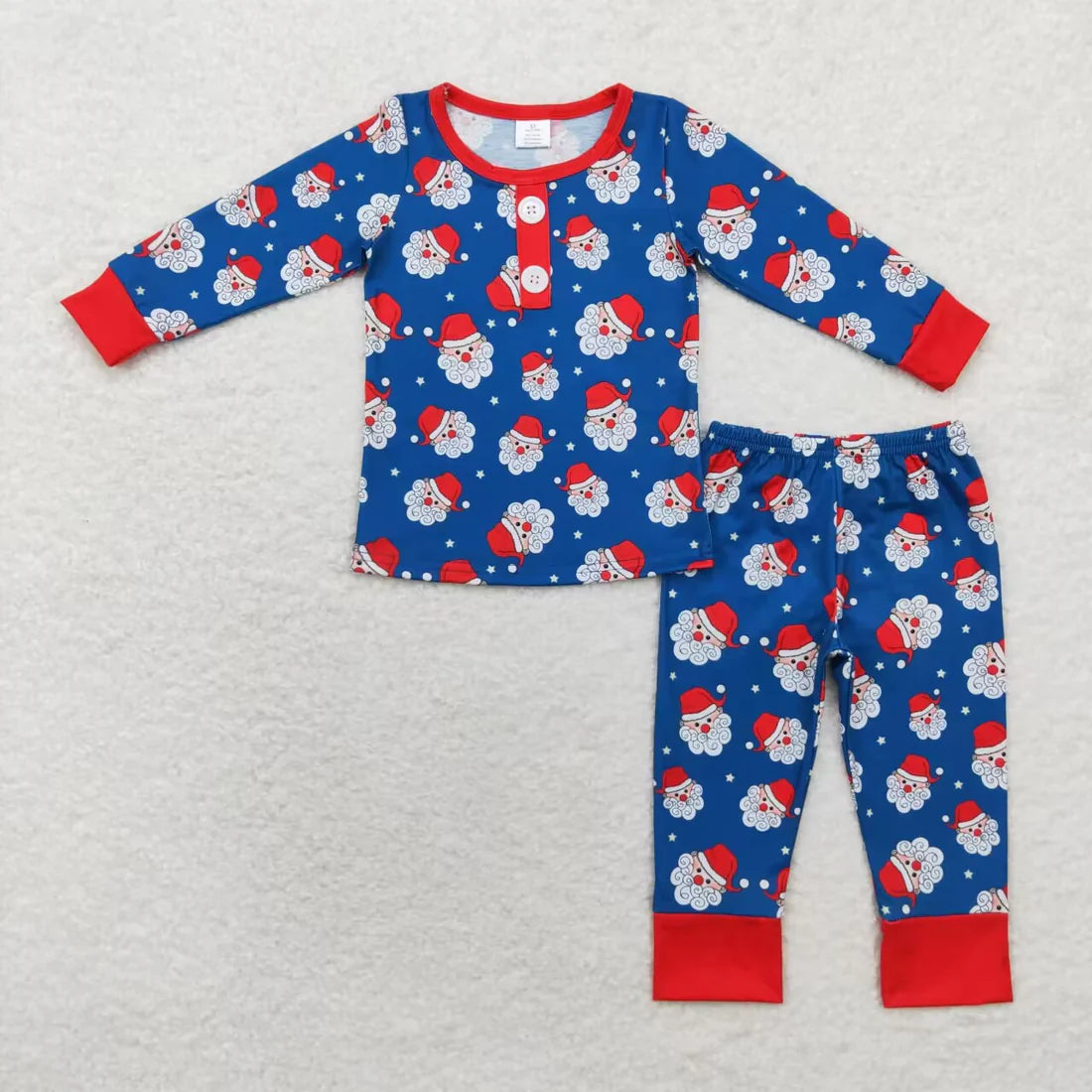 Santa Blue Print Sibling Christmas Bamboo Pajamas Clothes Set