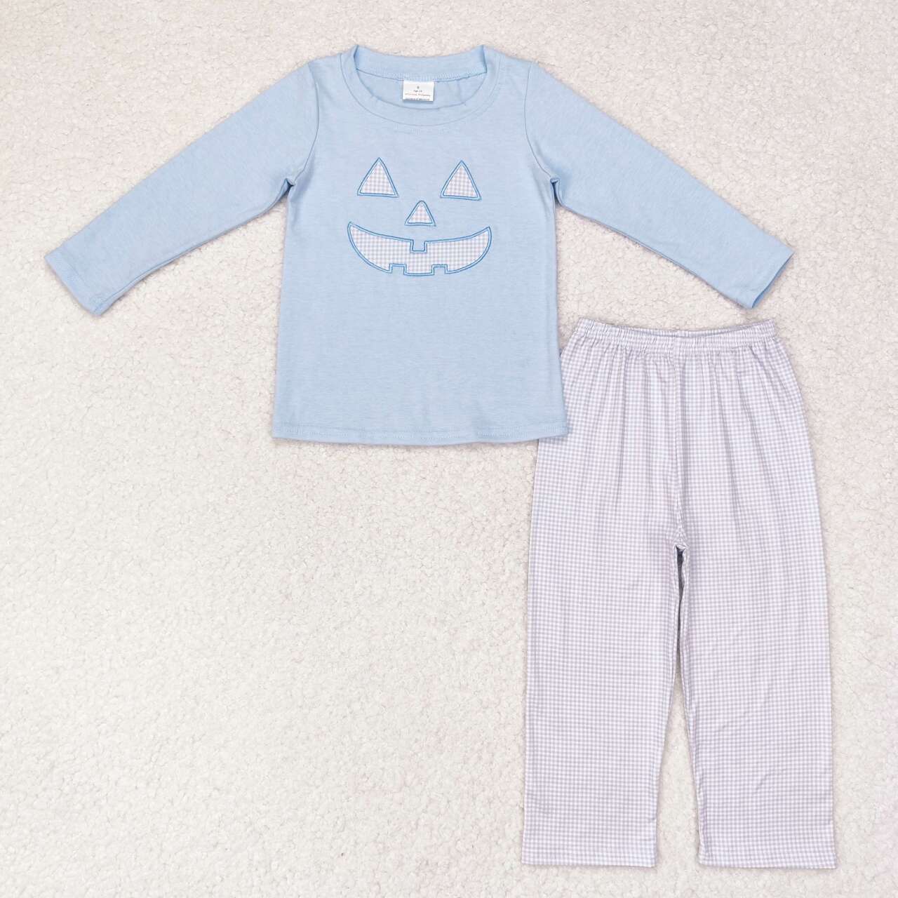 Halloween Ghost Face Embroidery Top Plaid Pants Sibling Matching Clothes