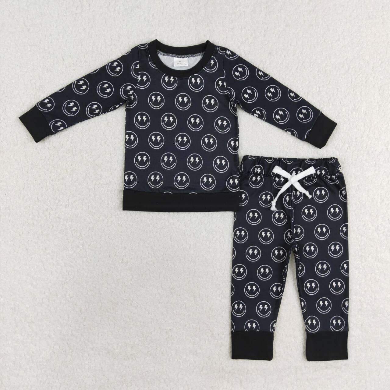 BLP0565 Smiling Face Black Print Boys Fall Pajamas Clothes Set