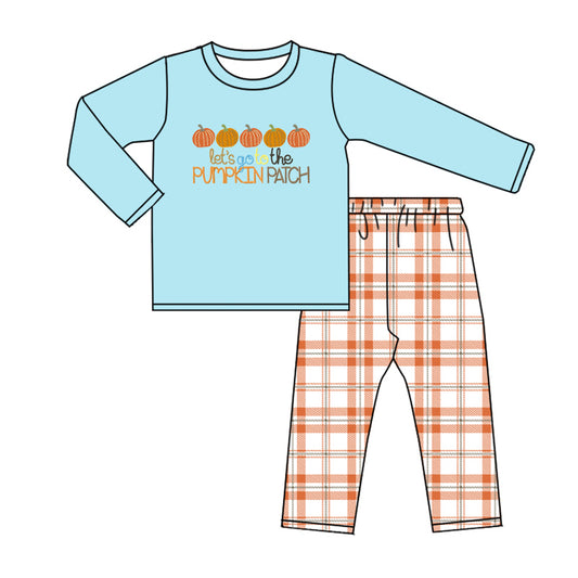 (Pre-order)BLP0577 Let's Go To The Pumpkin Patch Top Plaid Pants Boys Fall Clothes Set