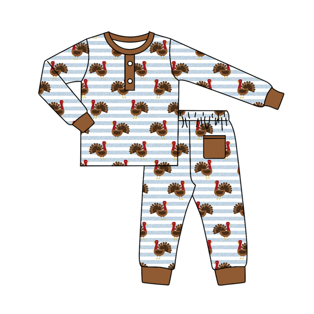 (Pre-order)BLP0578 Turkey Boys Thanksgiving Pajamas Clothes Set