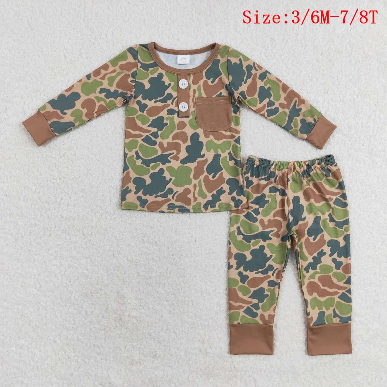 Camo Print Boys Fall Pajamas Outfits Brothers Wear
