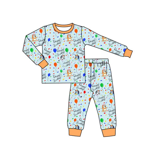 (Custom Design Preorder MOQ 5) Cartoon Dog Happy Birthday Print Boys Pajamas Clothes Set