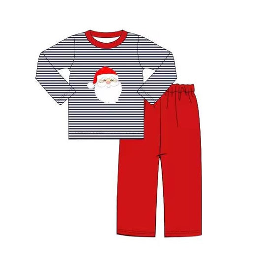 (Pre-order)BLP0589 Santa Stripes Top Red Pants Boys Christmas Clothes Set