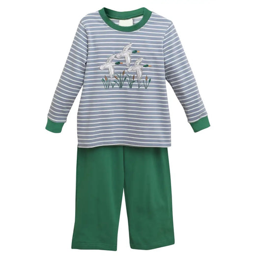 (Pre-order)BLP0591 Duck Stripes Top Green Pants Boys Fall Clothes Set