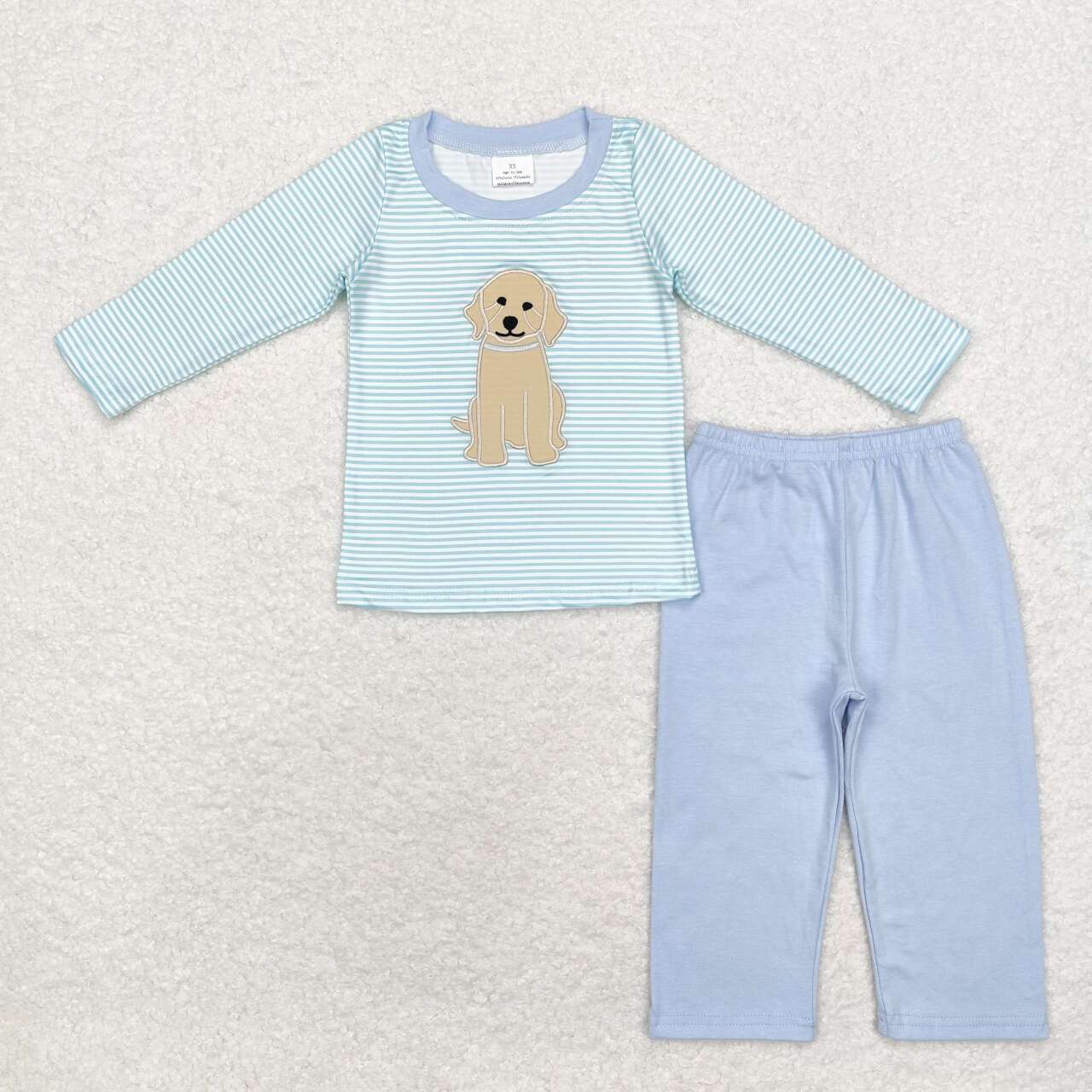 BLP0592 Dog Embroidery Stripes Top Blue Pants Boys Fall Clothes Set