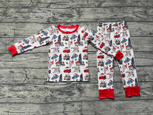 (Pre-order)BLP0595 Cartoon Cars Print Boys Christmas Clothes Set