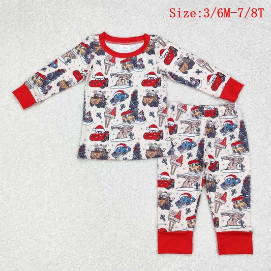 BLP0595 Cartoon Cars Print Boys Christmas Clothes Set