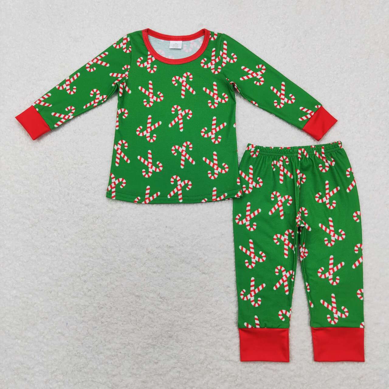 BLP0599 Candy Cane Green Print Boys Christmas Bamboo Pajamas Clothes Set