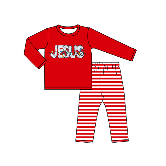 (Pre-order)BLP0600 Jesus Holiday Lamp Light Top Stripes Pants Boys Christmas Clothes Set