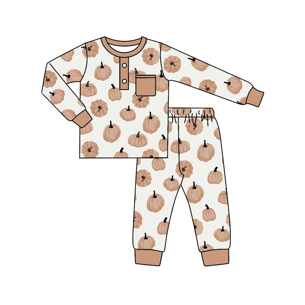 (Pre-order)BLP0609 Pumpkin Print Pocket Boys Fall Pajamas Clothes Set