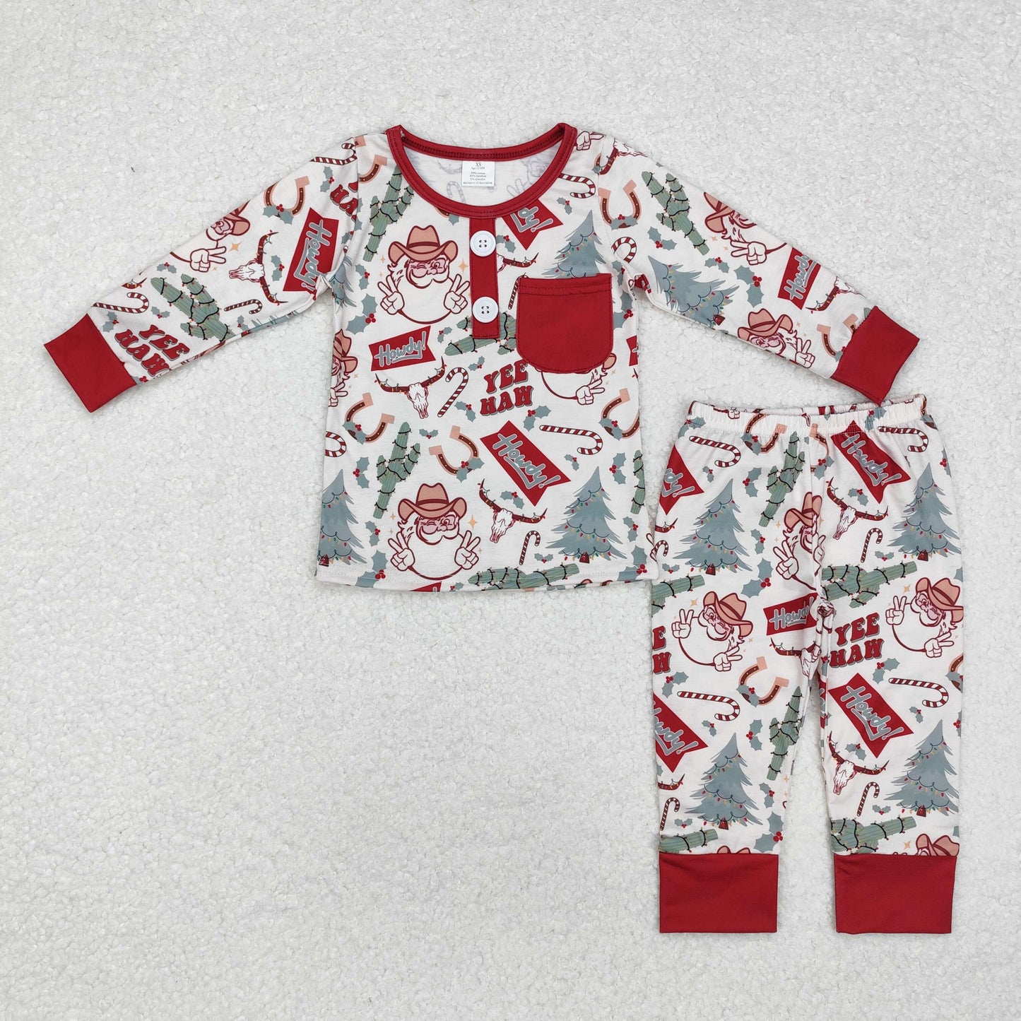 BLP0620 Howdy Santa Print Boys Christmas Bamboo Pajamas Clothes Set