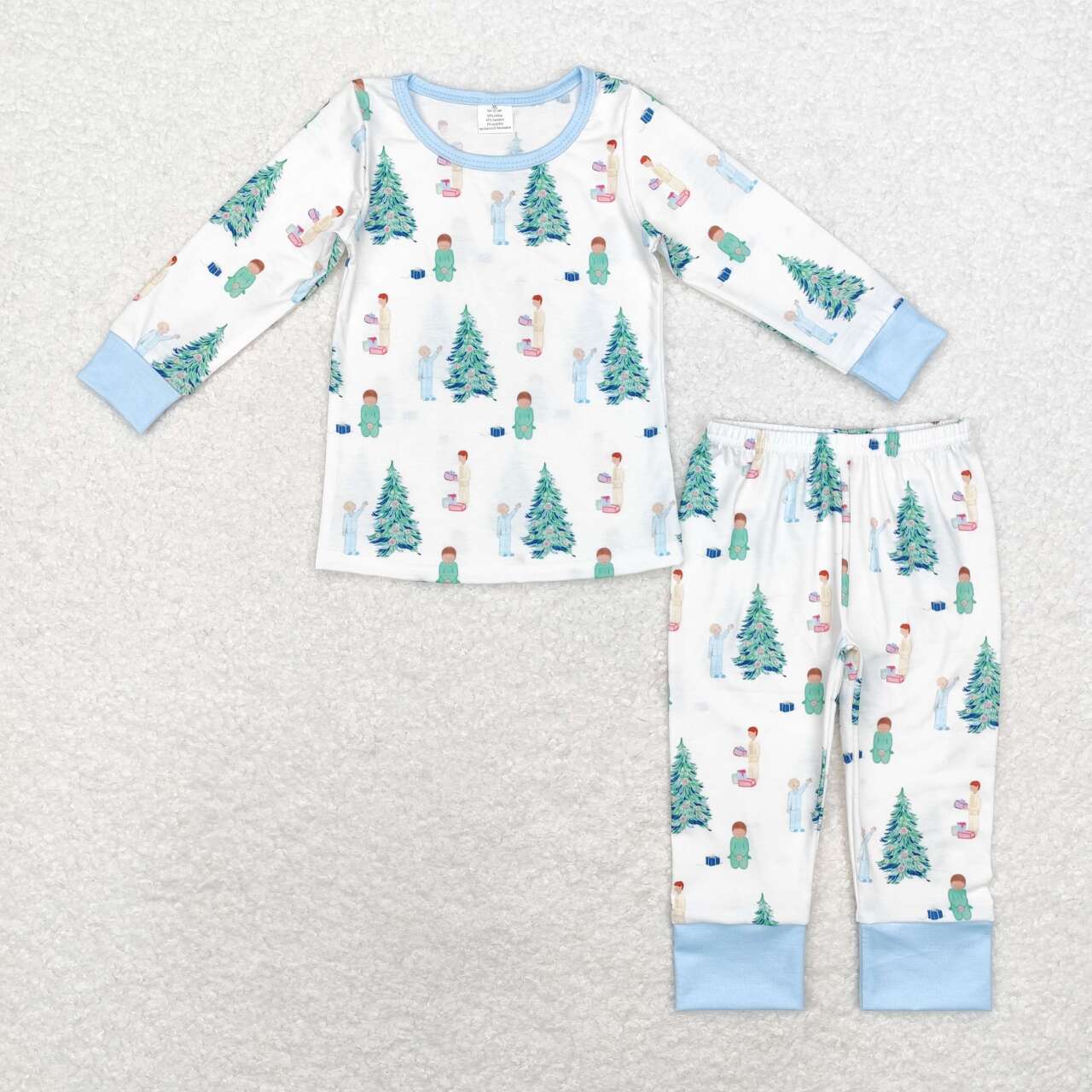 BLP0633 Christmas Trees Print Boys Bamboo Pajamas Clothes Set