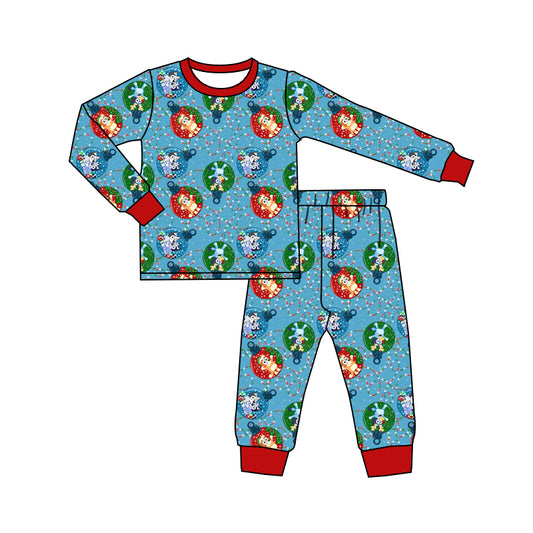 (Pre-order)BLP0638 Cartoon Dog Christmas Lights Print Boys Pajamas Clothes Set