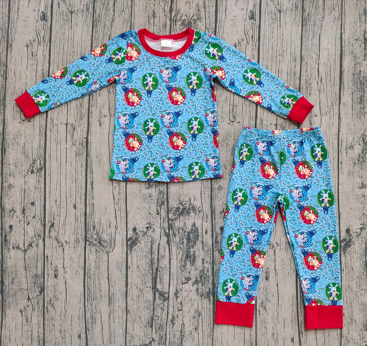 (Pre-order)BLP0638 Cartoon Dog Christmas Lights Print Boys Pajamas Clothes Set