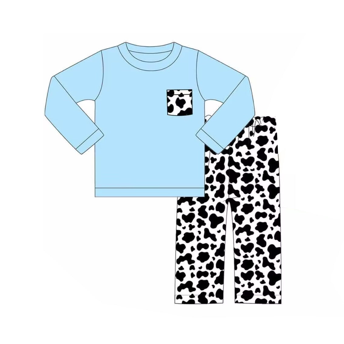 (Pre-order)BLP0644 Blue Pocket Top Cow Pants Boys Fall Clothes Set