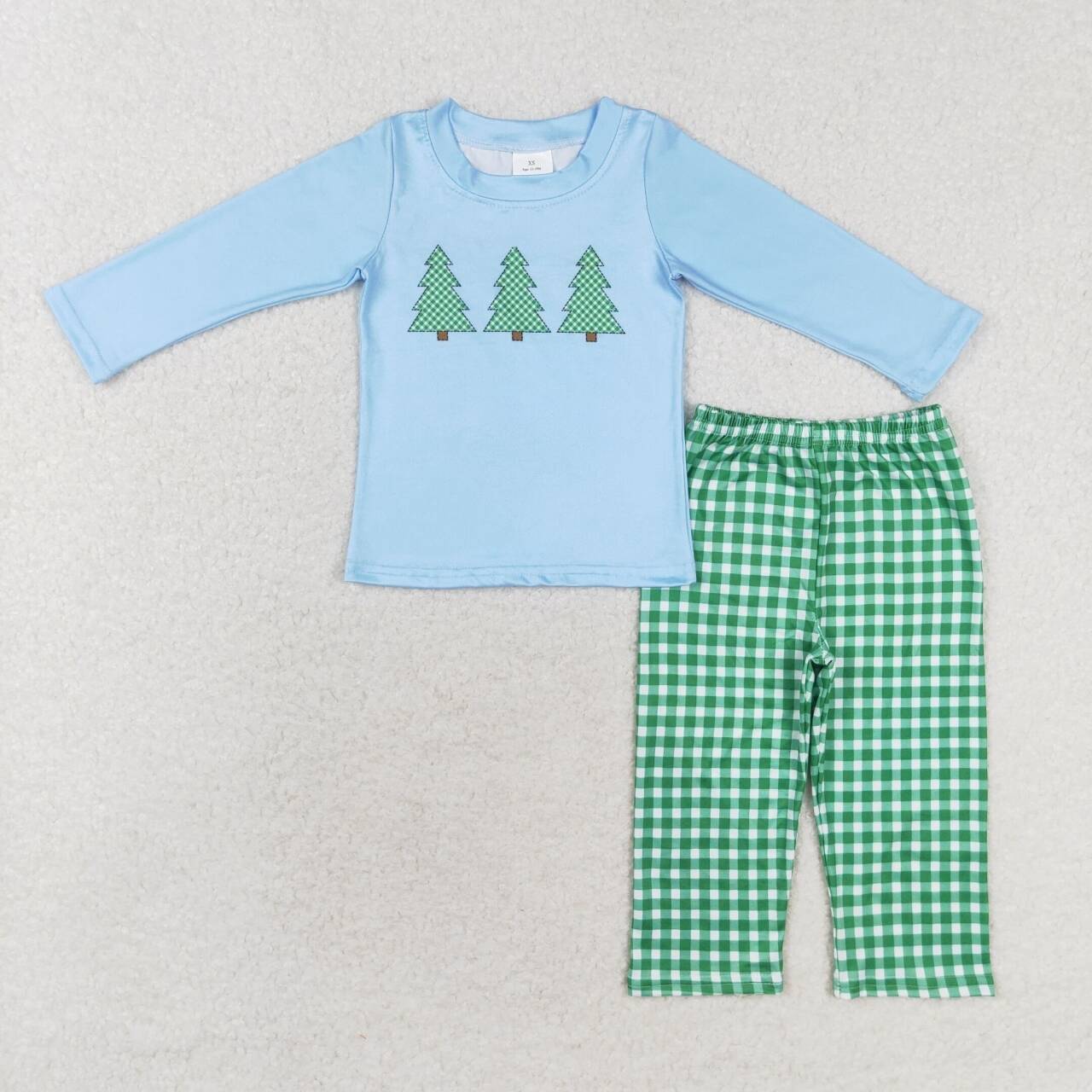 Tree Print Top Green Plaid Pants Sibling Christmas Matching Clothes