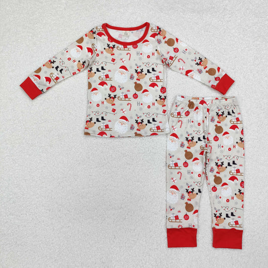 BLP0662 Santa Deer Print Boys Christmas Bamboo Pajamas Clothes Set