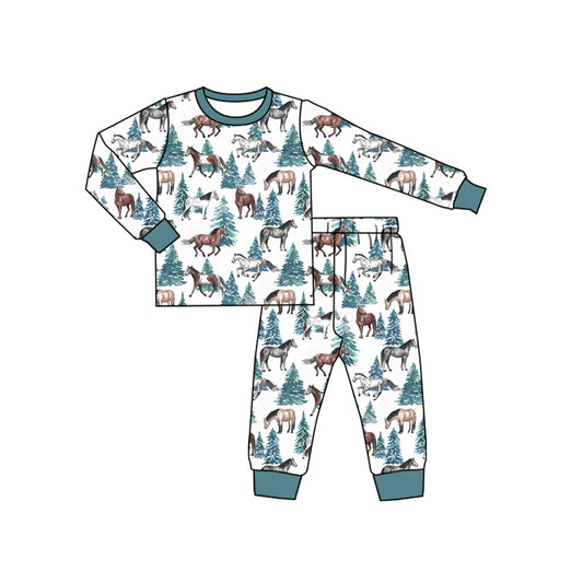 (Pre-order)BLP0663 Horse Print Boys Fall Pajamas Clothes Set