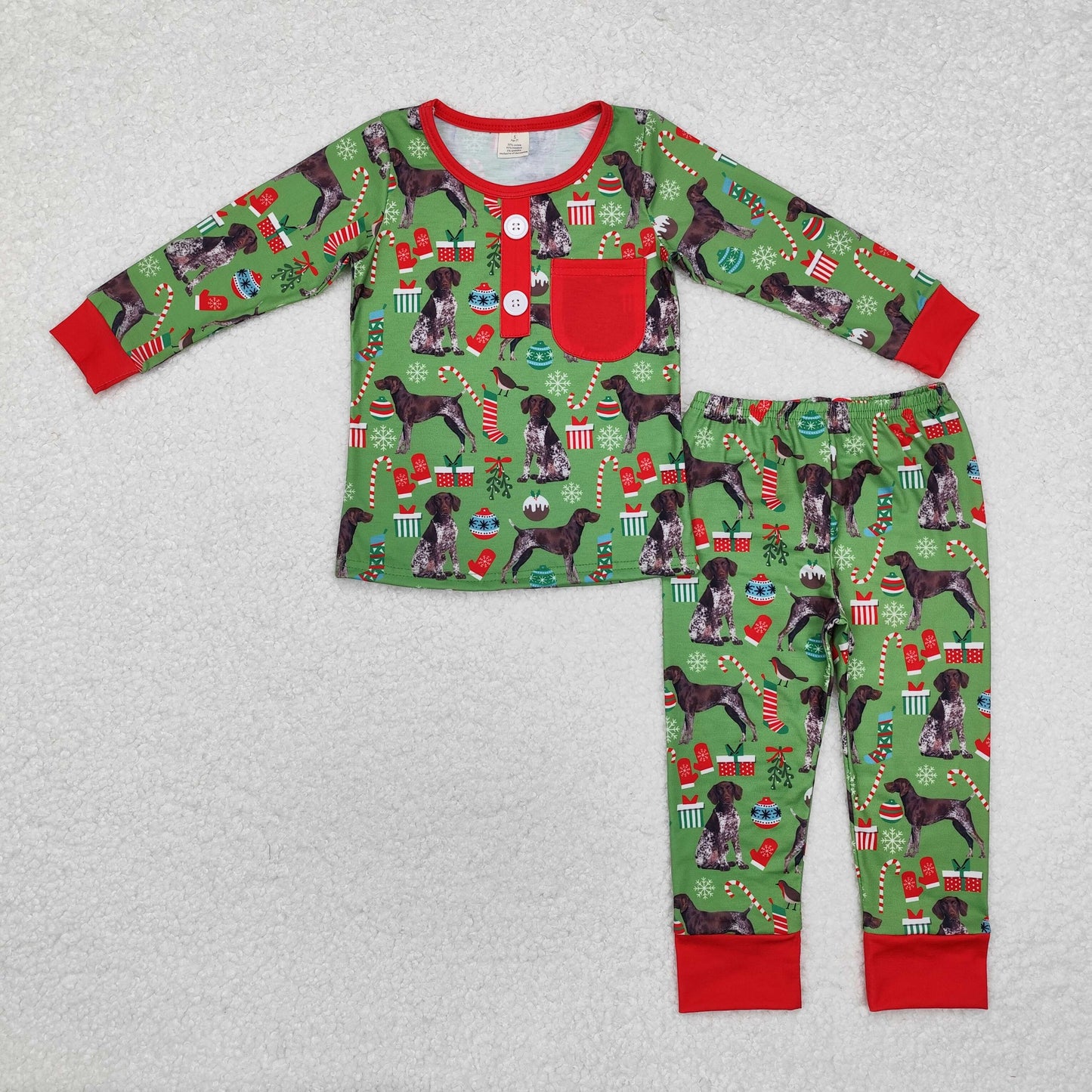 BLP0672 Dog Green Candy Cane Print Boys Christmas Bamboo Pajamas Clothes Set